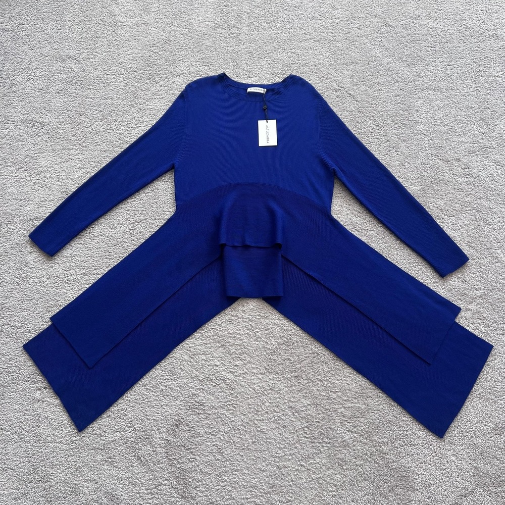 NWT Altuzarra Side Drape Sweater Womens M Ocean Blue Asymmetric Layered Hem